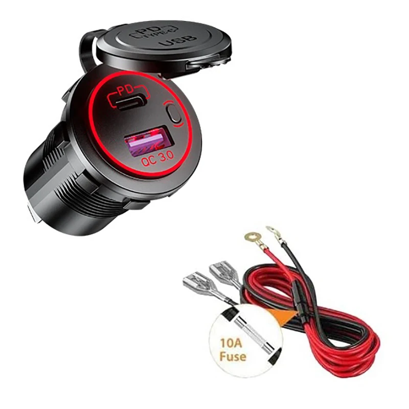 

PD Type C USB Car Charger and QC 3.0 Quick Charger 12V Power Outlet Socket with ON/Off Switch for Motorcycle RV ATV