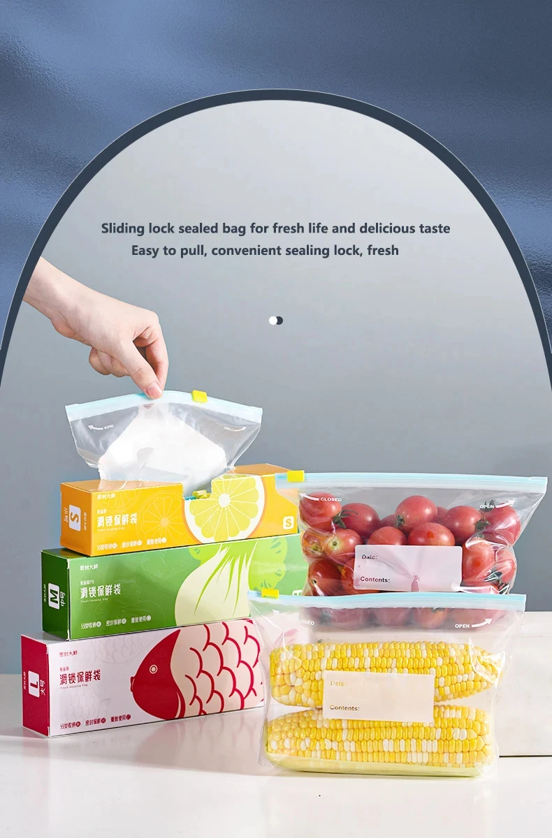 Description Picture 2 of item10 Pcs Reusable Food Storage Covers Bags Wrap Plastic Ziplock Household Food Preservation Sealed Zipper Kitchen Moisture-Proof