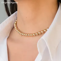 Collier de perles rondes remplies d'or véritable 14K, ras du cou en perles délicates, pendentifs faits à la main, collier résistant au ternissement, bijoux Boho pour femmes 3