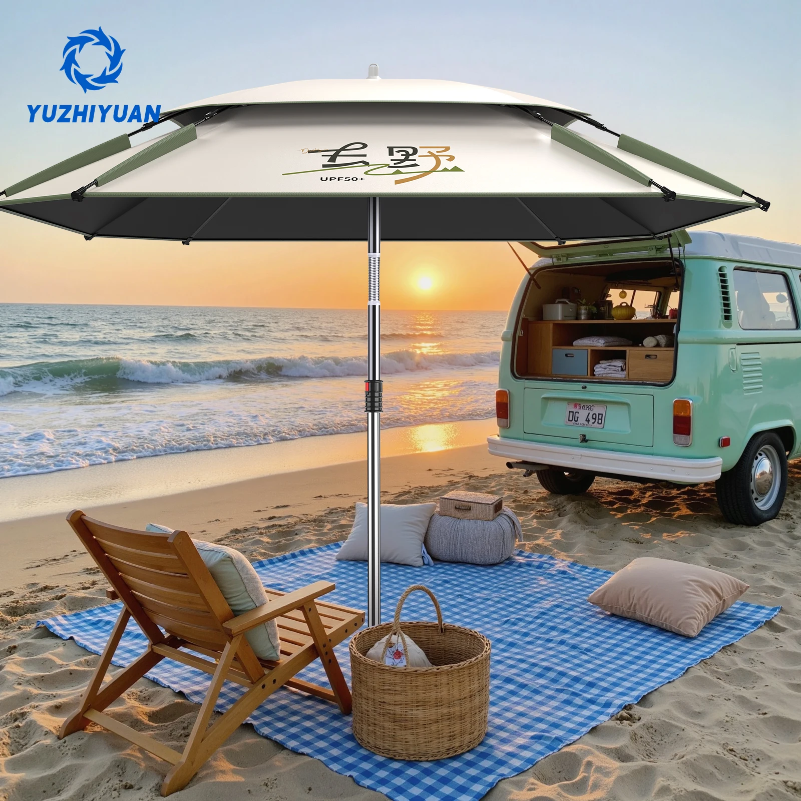 Parapluie pêche UPF50+ colle noire 360° réglable pliable portable housse protection solaire