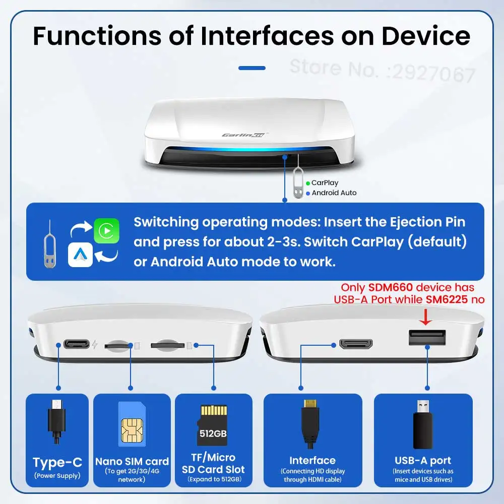 HDMI CarlinKit ȵ̵ 13 ī÷ Ai ڽ, SDM660 6225  ī÷, ȵ̵ ڵ  TV Ʈ ڽ, OEM  8G + 128G