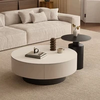 Table basse ronde moderne avec rangement dissimulé, table d'appoint minimaliste avec plateau rotatif et base robuste pour salon 2