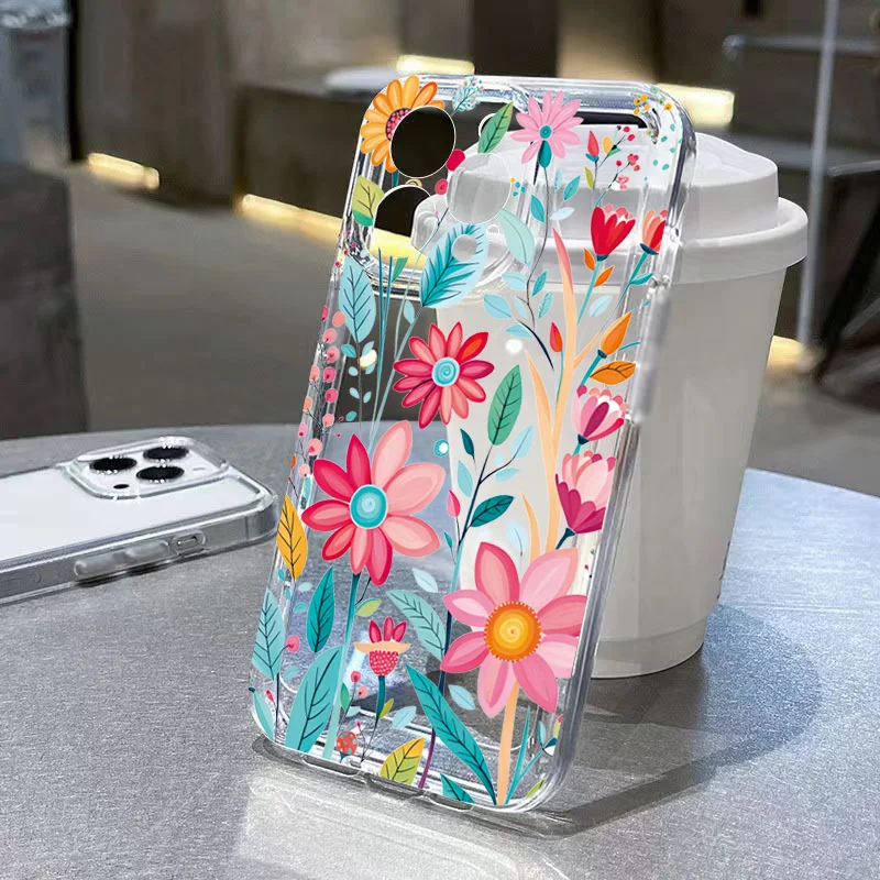 Transparent Shockproof Silicone Flower Phone Case