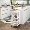 Mobile Rolling Kitchen Island Trolley Serving Cart with Underneath Drawer & Slide-Out Wire Storage Basket, 2