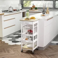 Mobile Rolling Kitchen Island Trolley Serving Cart with Underneath Drawer & Slide-Out Wire Storage Basket, 2