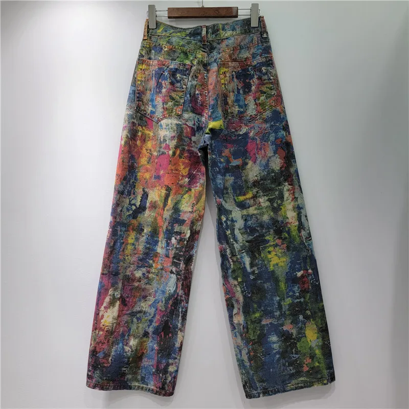 YEAE color printing ink splashing palette jeans women's new street design graffiti personalized trousers 2