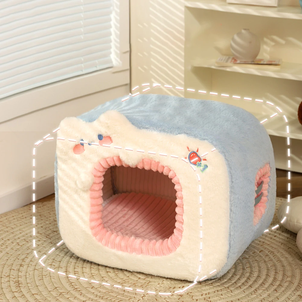 Frog Design Pet Bed Cat Dog Bed For Indoor Cats Pet Tent Cave With Removable,Small Cat Houses With Removable Washable Cushioned Pillow. Calming Cozy Soft Cat Hut. Portable No Deformation Pet