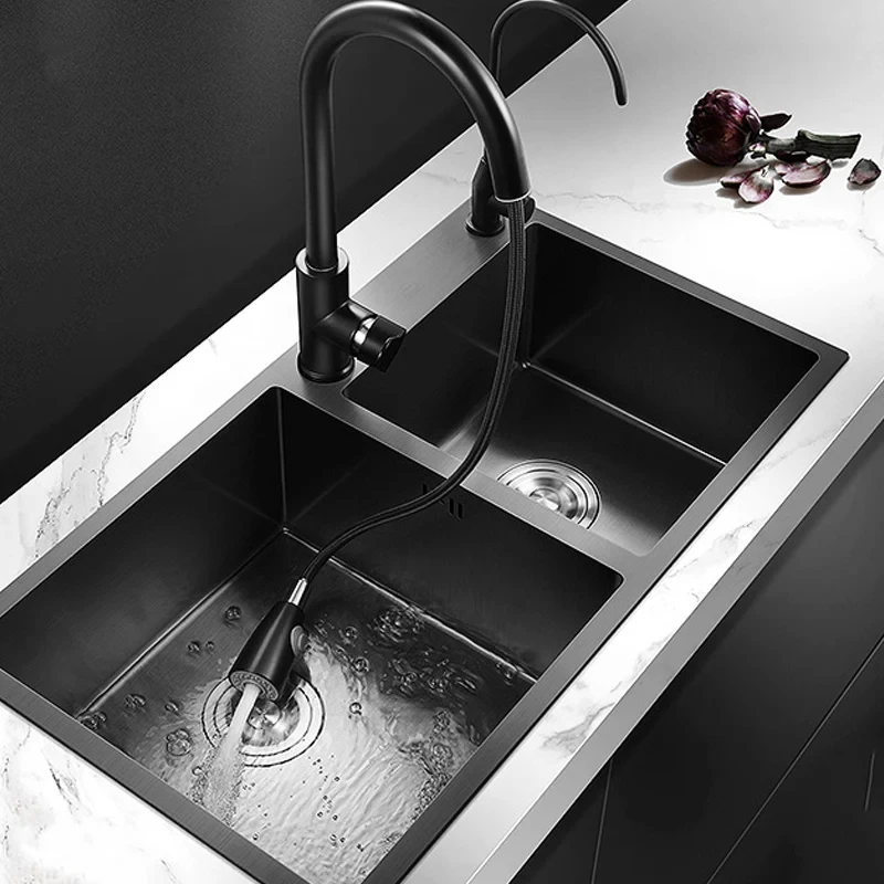 304 Stainless Steel Nano Black Kitchen Sink Vegetable Wash Basin For Home Fixture With Kitchen Faucet Drain Accessories Topmount