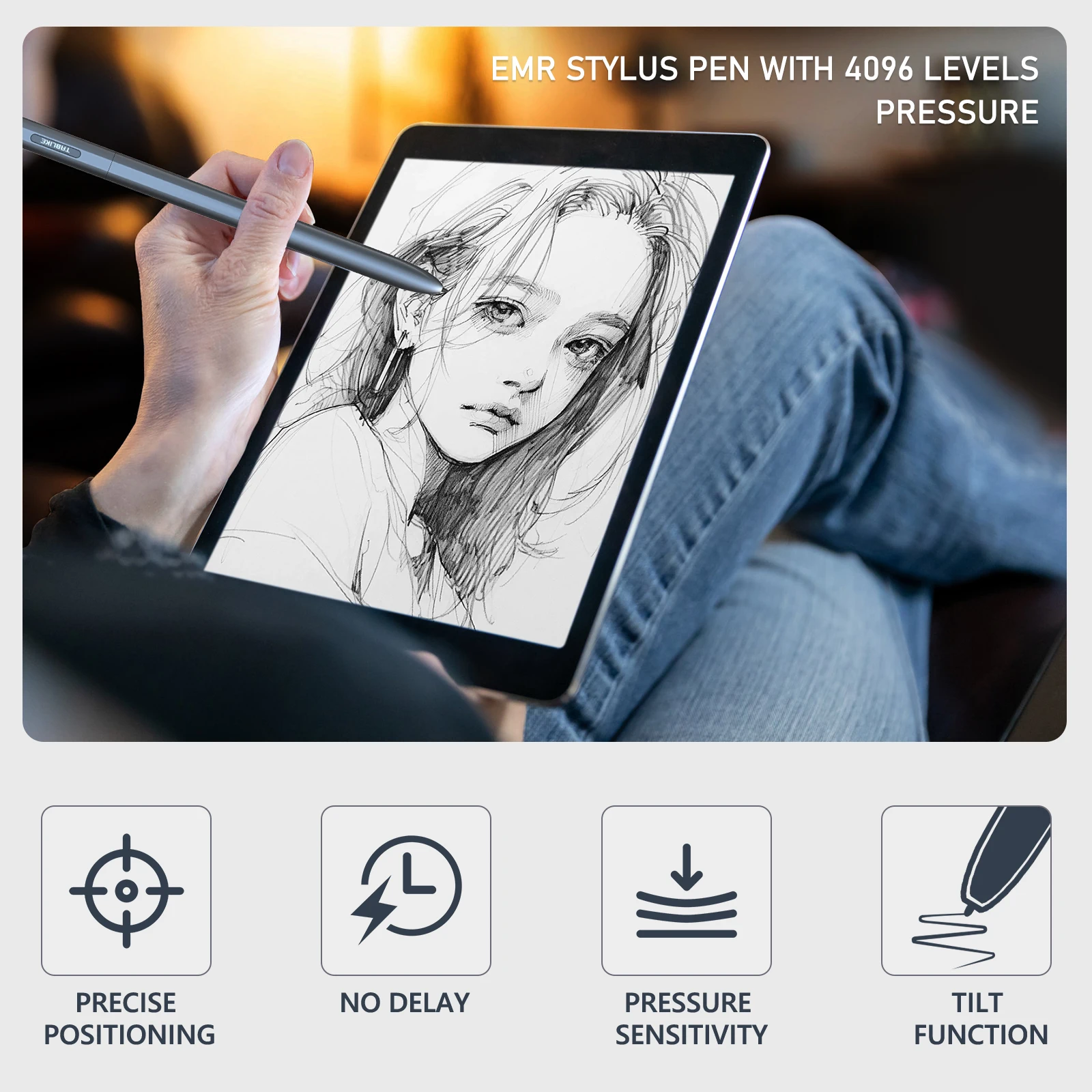 Premium EMR Stylus with 4096 Pressure Sensitivity, Eraser, Palm Rejection, and Tilt Sensing