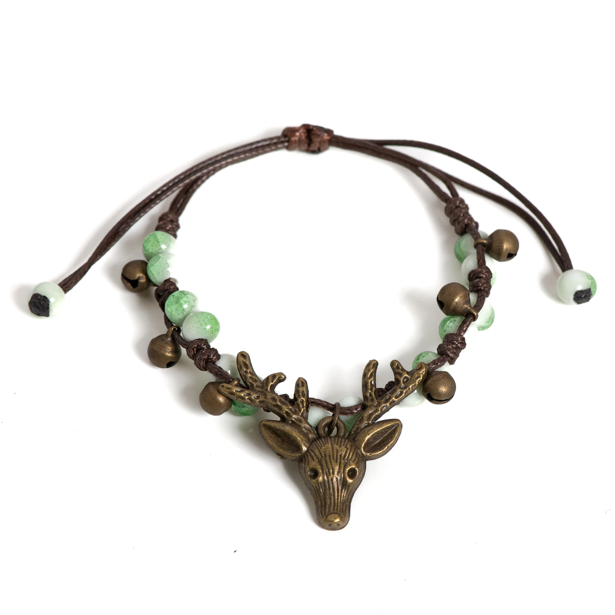 Hirschkopf-Knorpel-Keramik-Armband, verstellbar, handgefertigt, geflochtener Schmuck, Boho-rustikaler Stil, einzigartiges Geschenk für Frauen 1190 – Detail 6