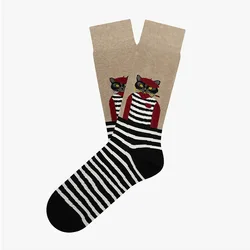 Whimsical Cartoon Cat Unisex Cotton Crew Socks - Fun Fashion Streetwear Stockings - One Size (Art Cat)