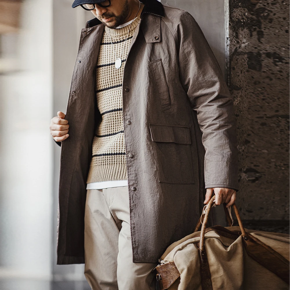 Trench Coat Casual Men Jacket Maden Retro Corduroy Lapel Safari Trench Coat Loose Fit Single-breasted Mid-length Versatile Jacket For Men's Spring And Autumn