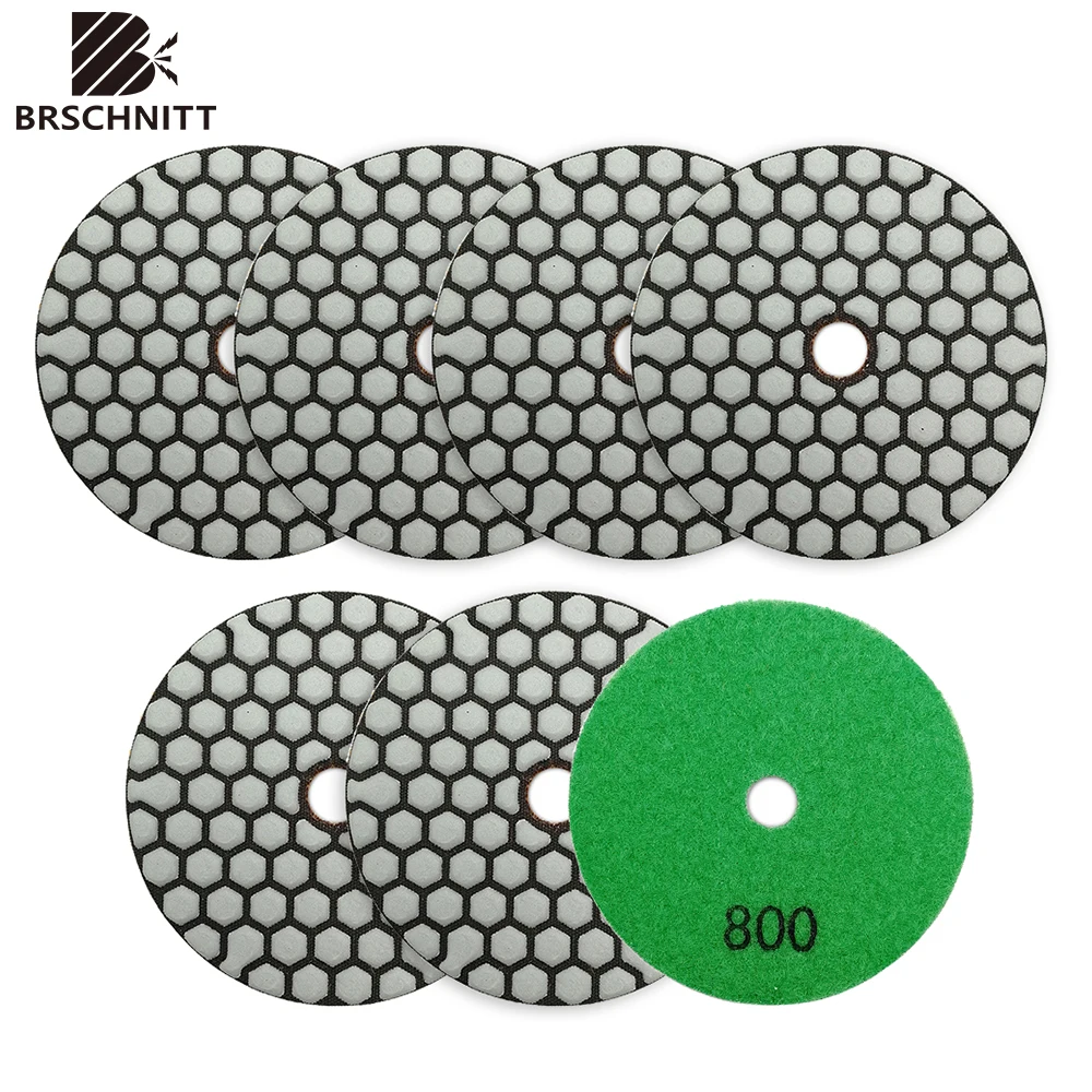 

BRSCHNITT 7pcs/set Dia4"/100mm Diamond Dry Polishing Pad Grit 800 Sanding Disc for Marble Granite Ceramic Stone Polisher Grinder