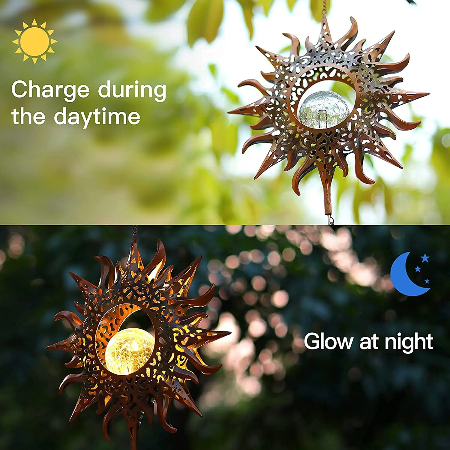 Outdoor Metal Wind Chimes Moon Sun Stars Wind Chime Solar Glowing Unique Bells for Outside Waterproof Chimes Home Decor wind chime