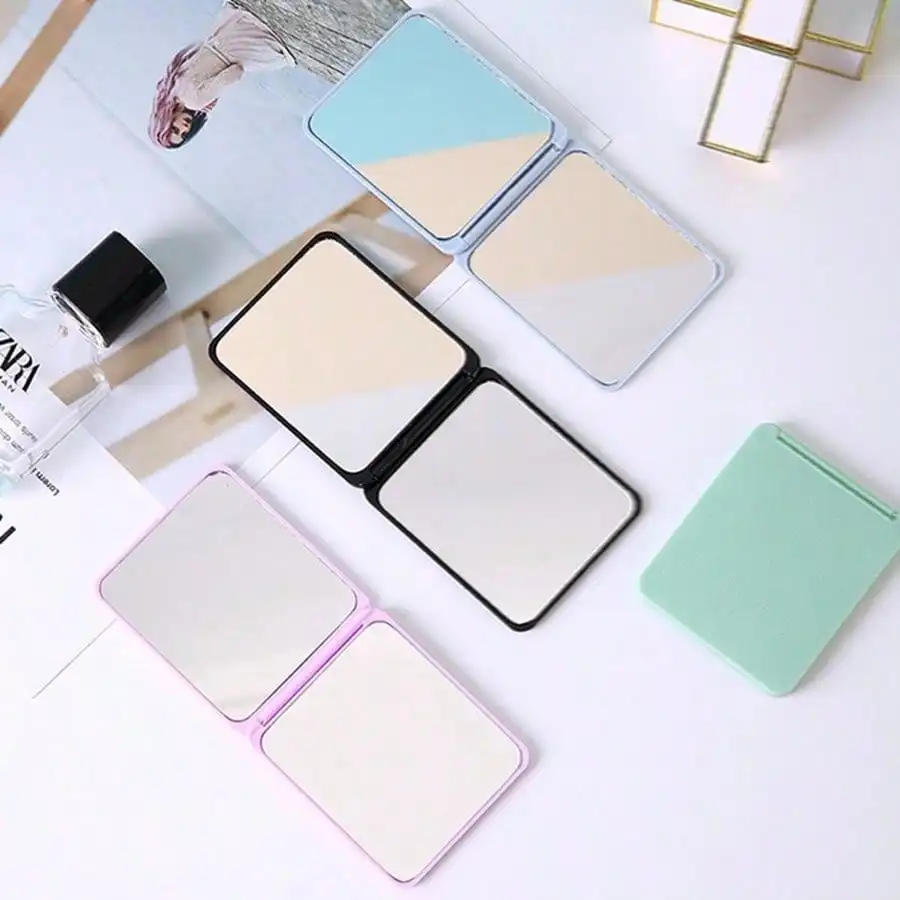 Portable Double-Sided Square Makeup Mirror Travel Portable Small Mirror Can Stand Student Dormitory Desktop Makeup Mirror