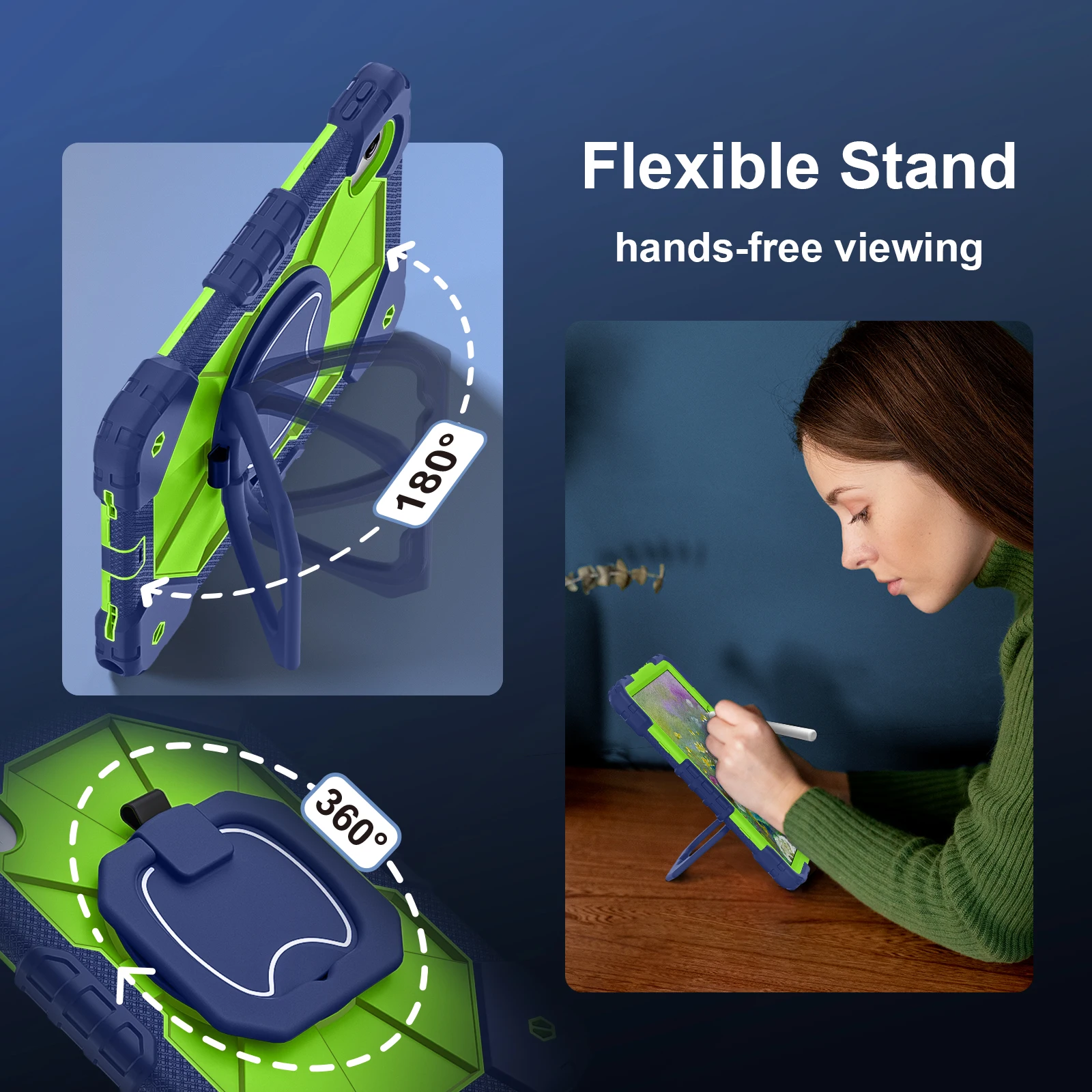 11 Rotating Stand Tablet Cover with Strap - Universal Fit Case