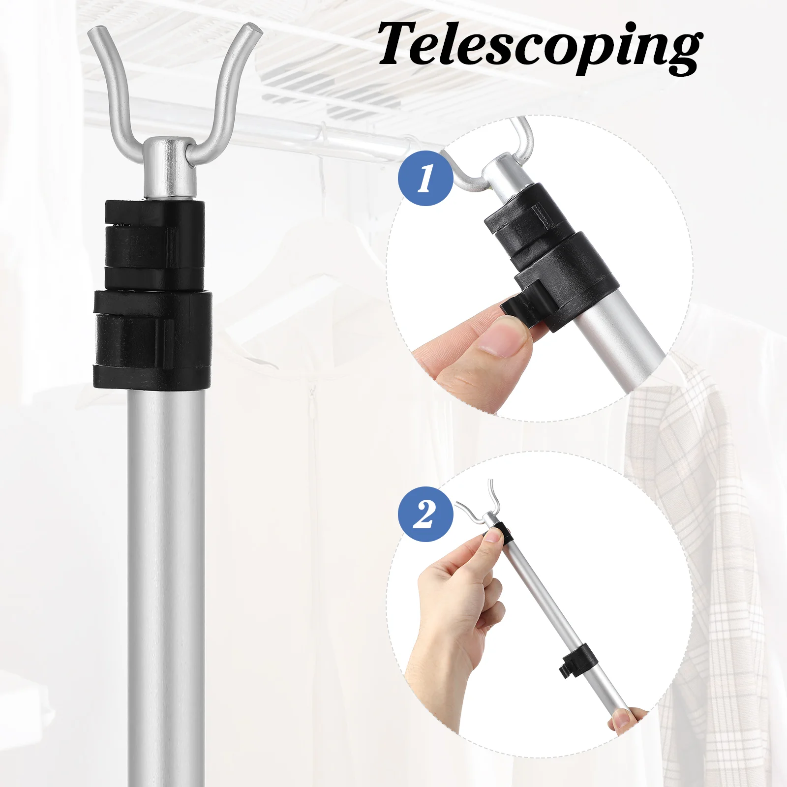 Telescopic Clothes Rail Rack Household Drying Rod Pole Clothing Aluminum Alloy Retractable Travel 6