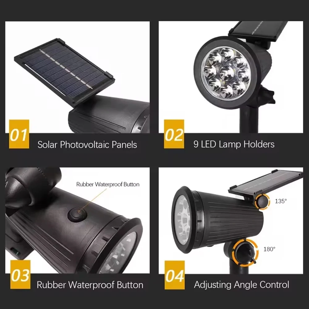 1PC Solar Spot Lights Adjustable Landscape LED Lighting Ground Light for Garden Pool Tree Pond and Yard 6