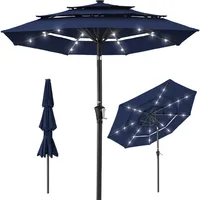 10ft 3-Tier Solar Patio Umbrella, Outdoor Market Sun Shade for Backyard, Deck, Poolside w/ 24 LED Lights, Tilt Adjustment 1