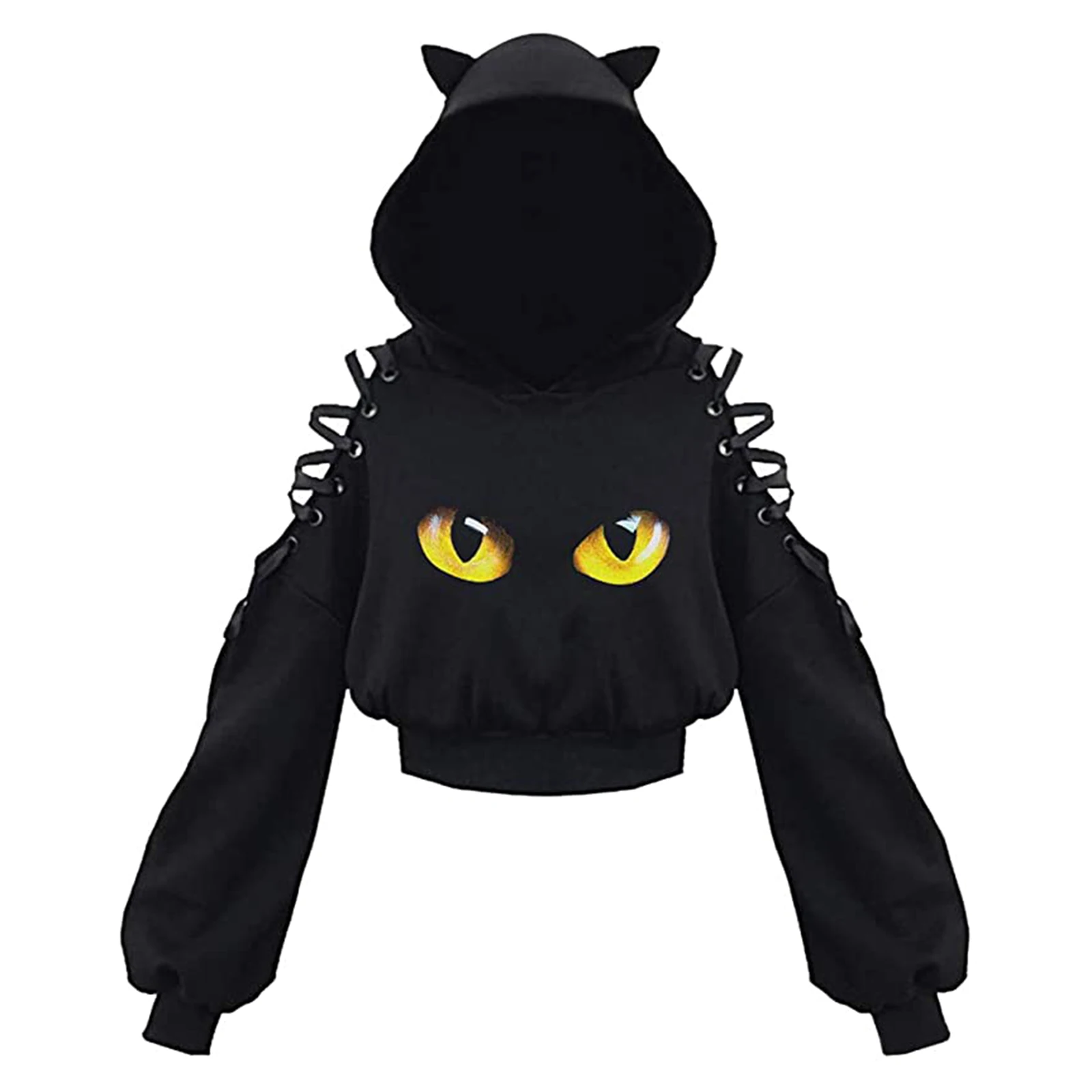 Black Sweatshirt Cat Ears   Black Cat Sweatshirt Kawaii   Black