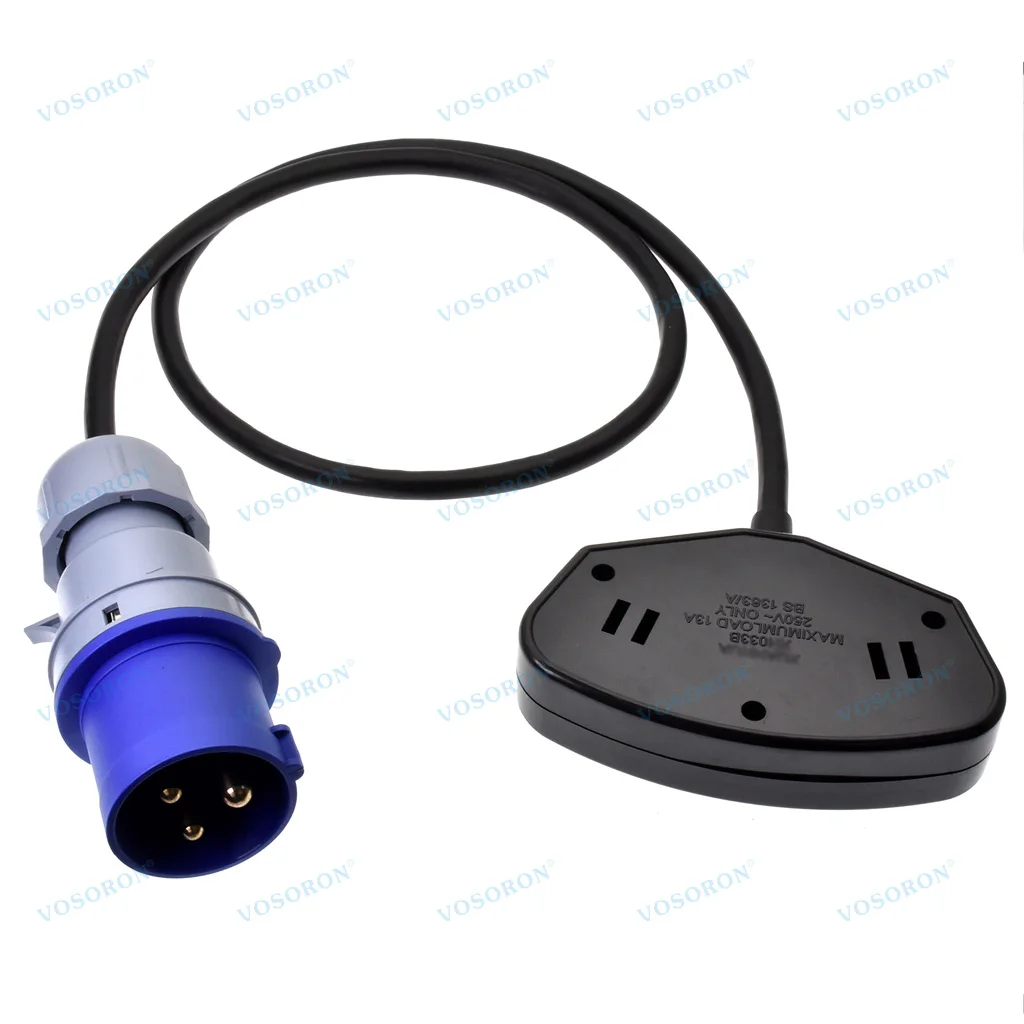 IEC60309 16A CEE 2P+E 수컷 플러그에서 2구 영국 BS1363 소켓으로 연결, 1m H05VV-F 3G 1.5mm IP44 연장 케이블 포함