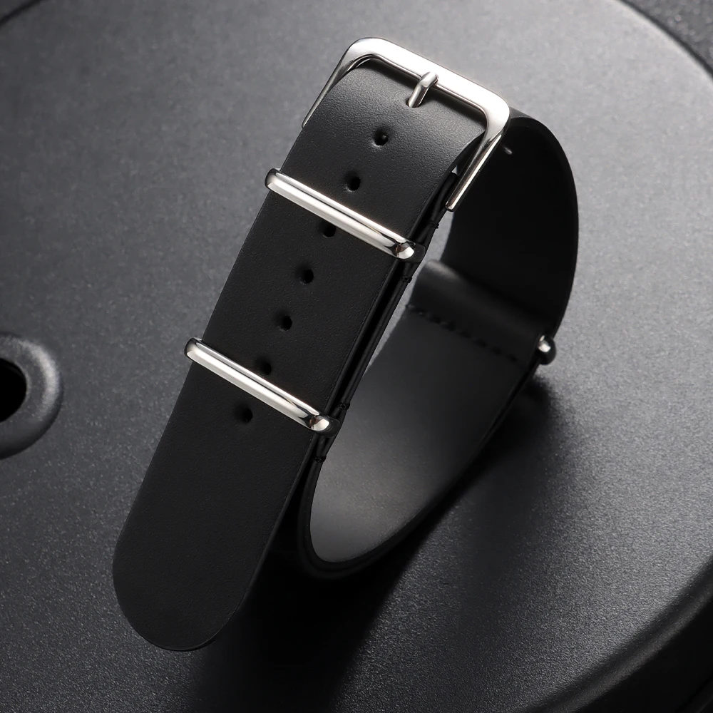 Universal Military-Style Leather Watch Band - Unisex Adjustable Strap