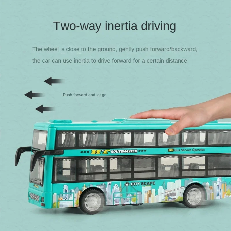 Double-Decker Bus Model Diecast Plastic Pull-Back Bus Inertia Light City Tour Bus Car Collection Toys Gifts for Children Kids