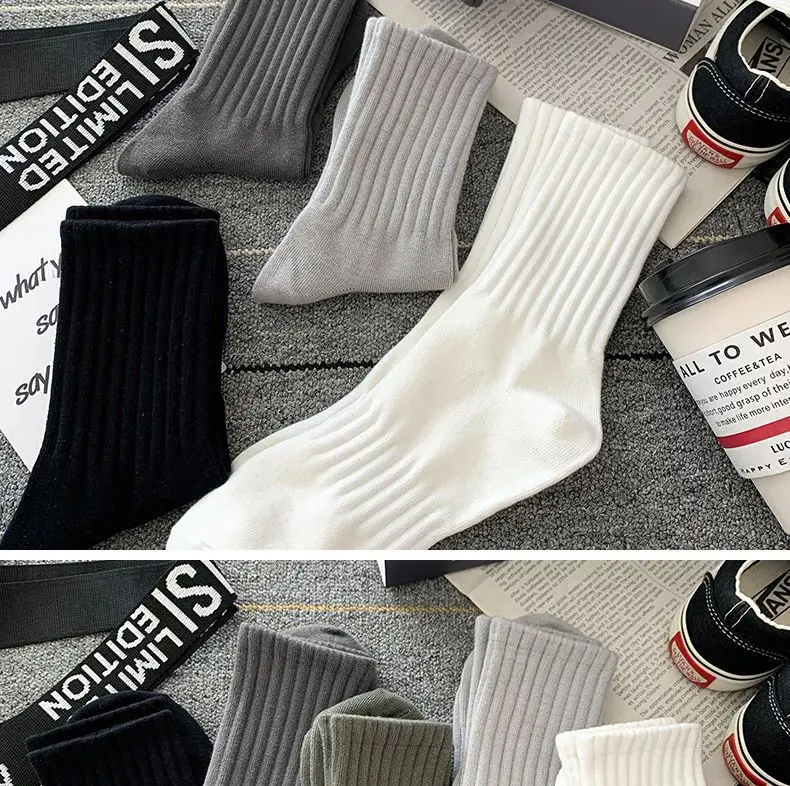 Mens Black  White Warm Socks Set - 5 Pairs Autumn Winter Sport Short Socks