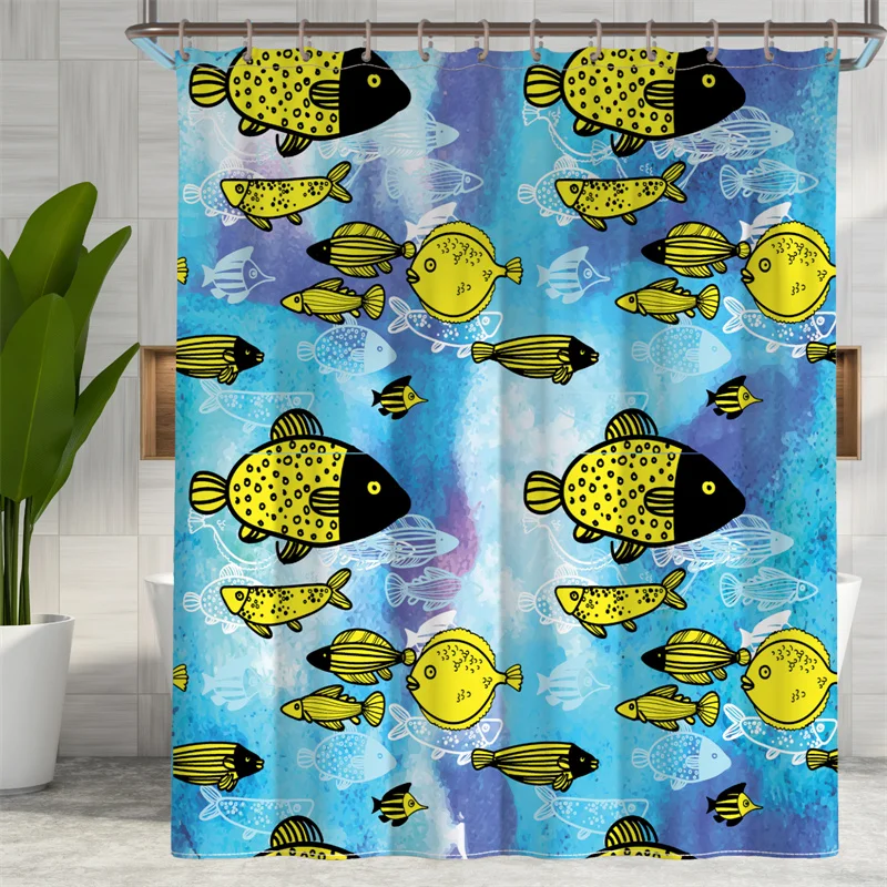 

3D Printing Sea Fish Waterproof Polyester Shower Curtain for Bathroom Summer Ocean Beach Bath Curtains with Hooks Bathroom Decor