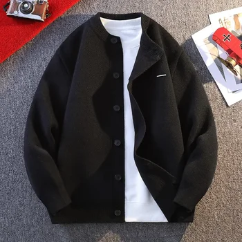 الكورية الرجال سترة سترة الأعمال عادية س الرقبة بلون بالأزرار الرجال متماسكة Sweatercoat موضة ملابس رجالي الشارع الشهير 4