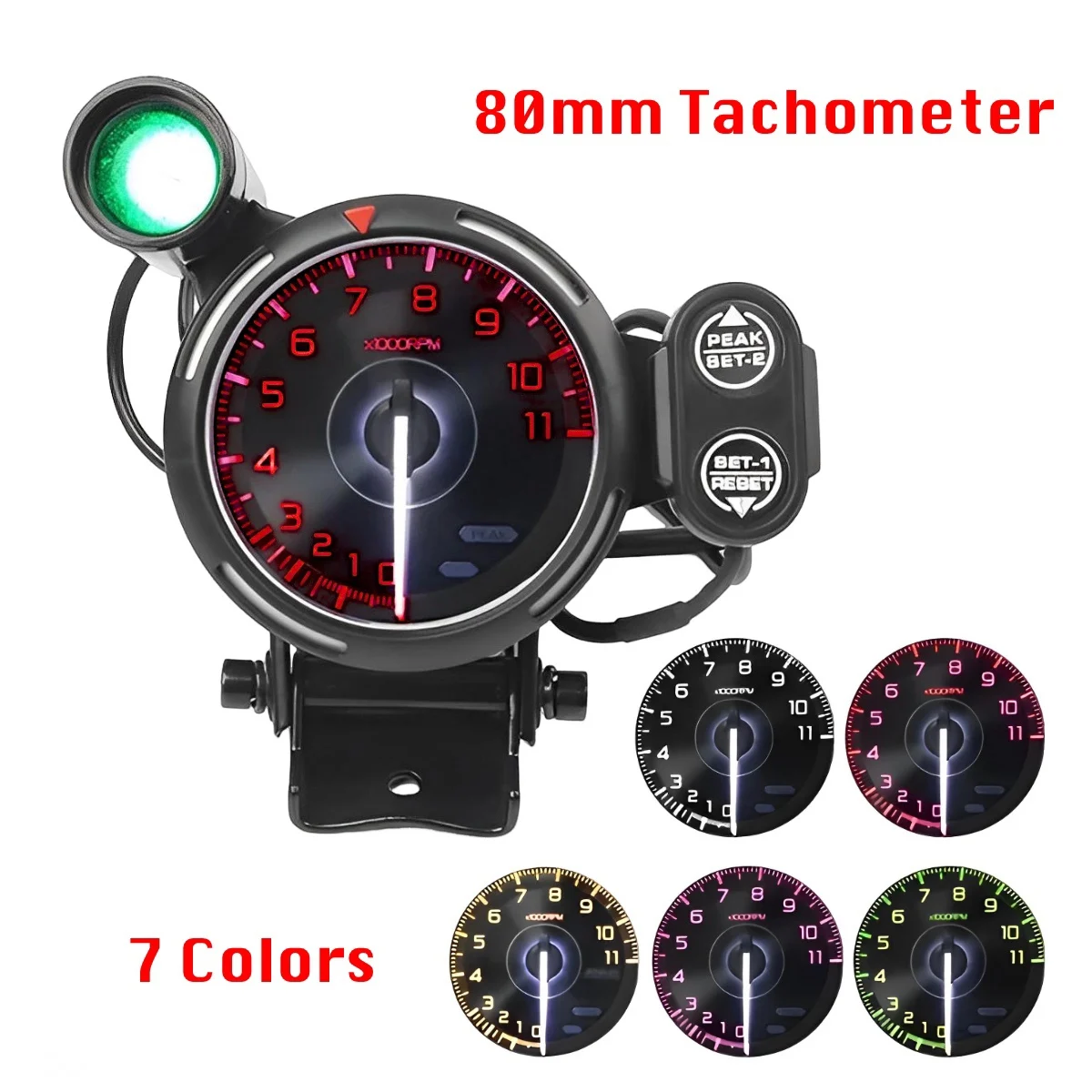 DEFY ADVANCE A1 Tachometer 80mm 7 Colors 11000 RPM Gauge 3.75 Inch Car Racing Gauge with Shift Light & PEAK 1~8 Cylinders Engine