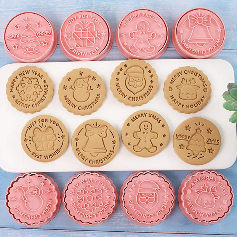 Description Picture 3 of item8Pcs/set Christmas Cookie Cutters Stamp Santa Snowflake Gingerbread Man Biscuit Embosser Mold New Year Party Decor Baking Tools