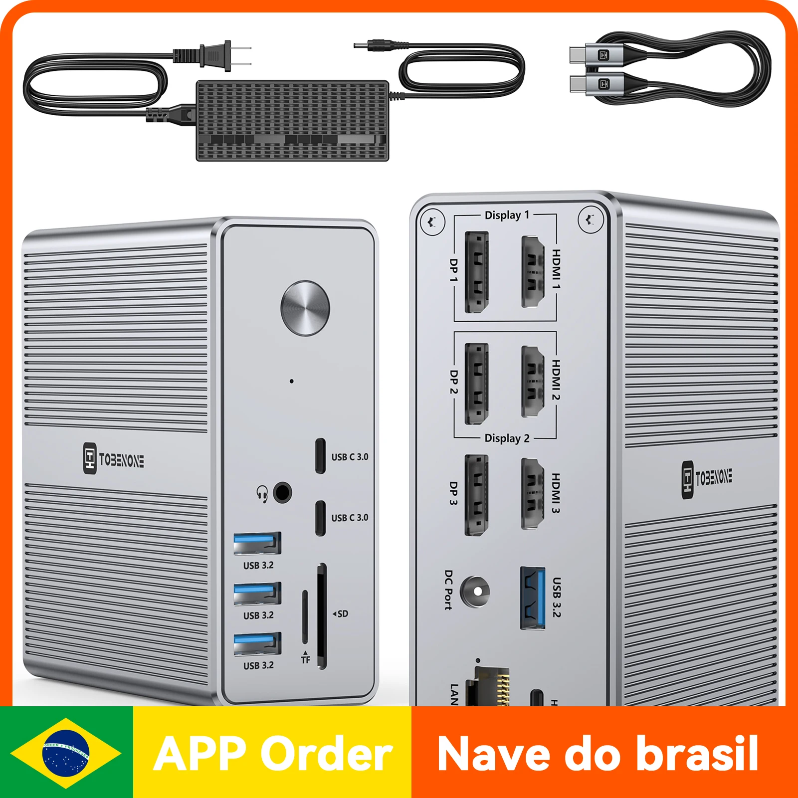 TOBENONE Docking Station com suporte de energia, tela 4K tripla, MacBook Pro, ar, tela quádrupla, Windows, 120W