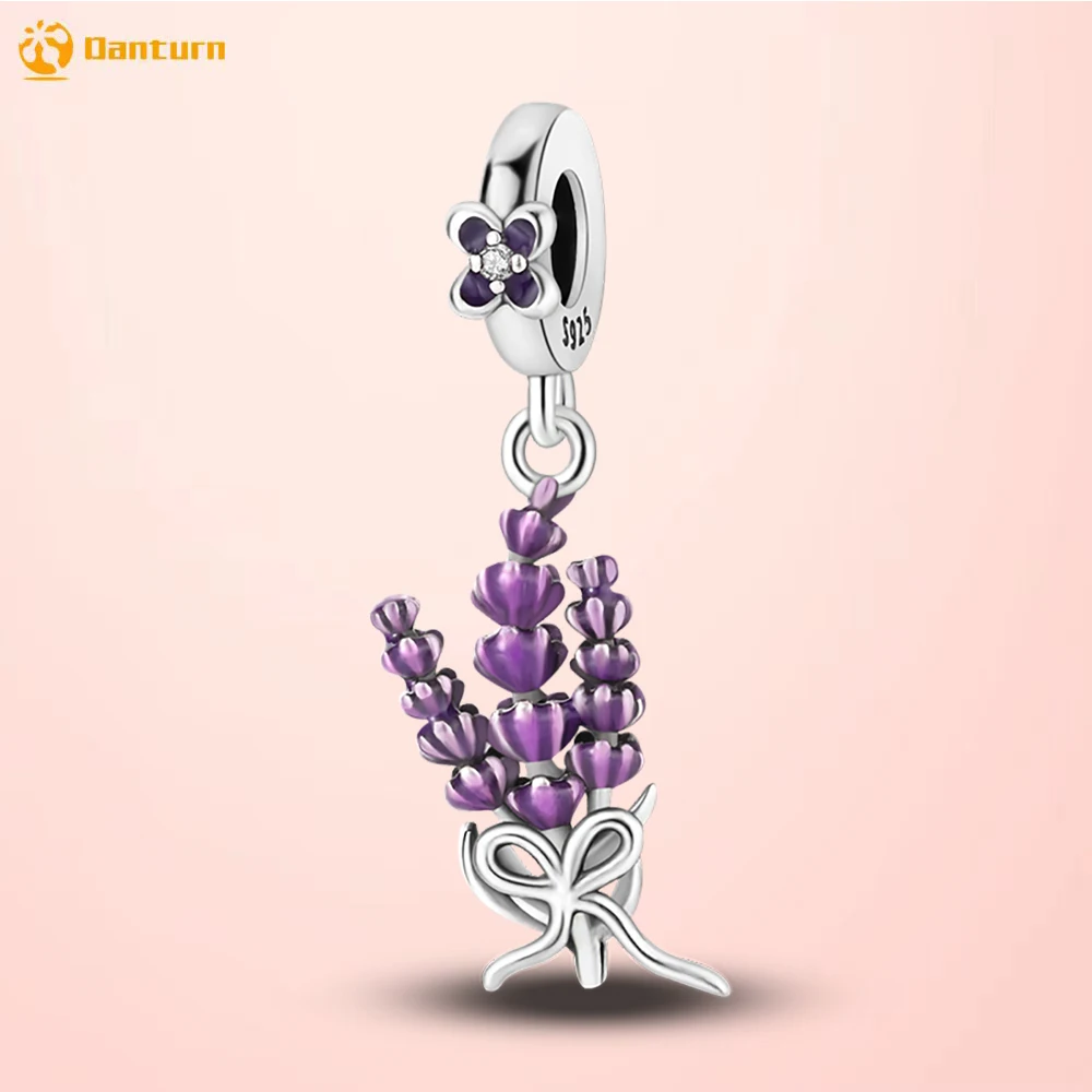 

Danturn 925 Sterling Silver Beads Lavender Dangle Charm fit Original Pandora Bracelets for Women Jewelry Making Gift