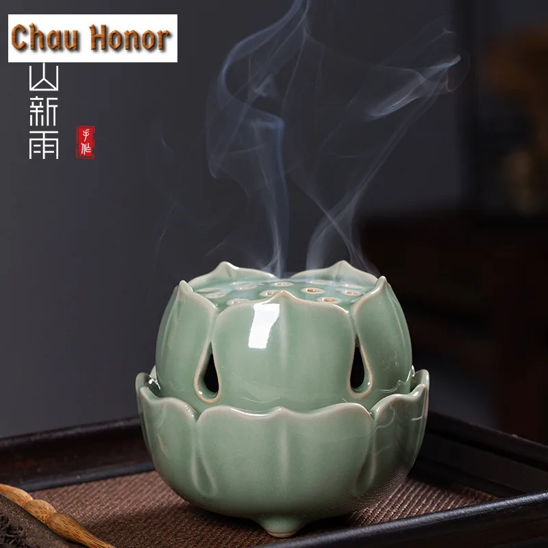 Longquan Celadon Zen Lotus Seeds Incense Holder Mist Smoking Steamers Incense Burners Aromatherapy Censer Teaware Decoration