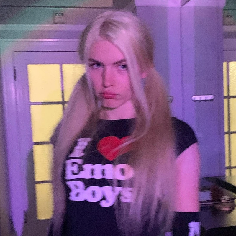 Harajuku Gothic Y2k Tops I love Emo Boy Print Tees Women Sexy T-shirt Vintage 2000s short sleeve Cropped Tee Fairy Crop Tops