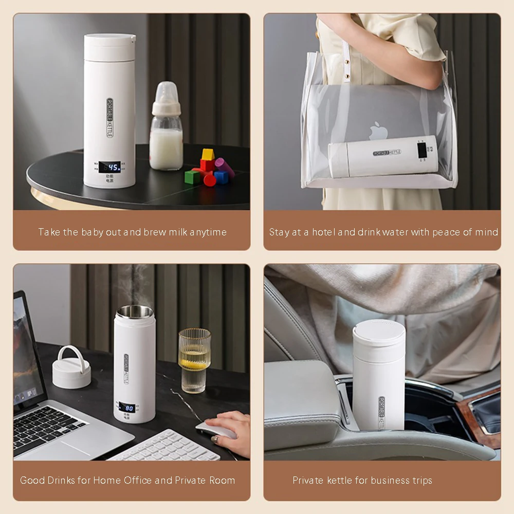 450ML Portable Electric Kettles Tea Coffee Kettle Mini Travel Boil Water Stewable Keep Warm Appliances Thermo Anti-Scald Bottle 3