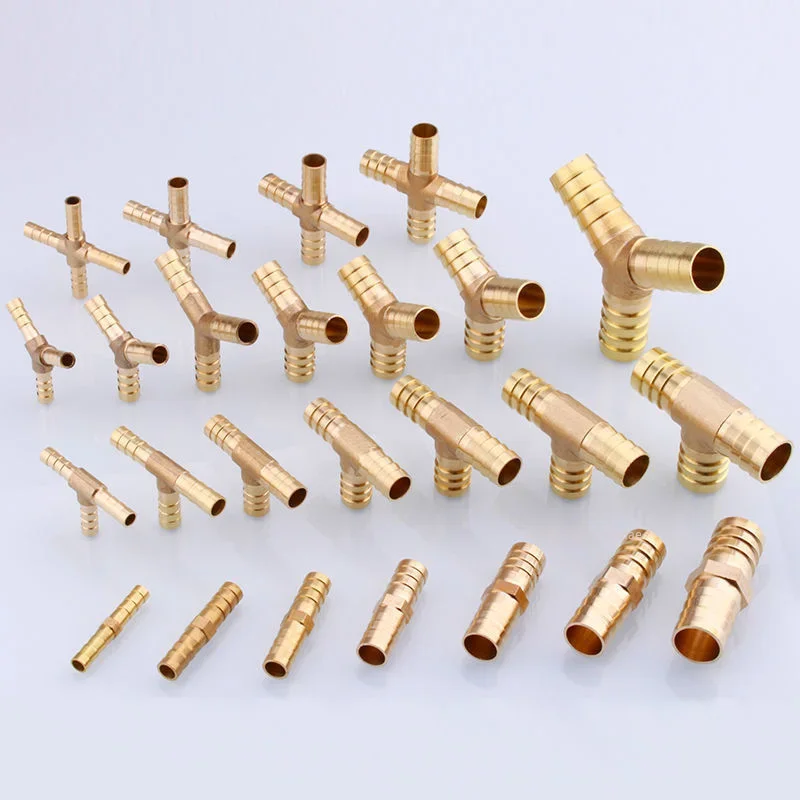 Brass Splicer Pipe Fitting Water Gas Air Joint T X Y L Type Hose Barb Tail 6 8 10 12 14 16 19 mm Male Connector Copper Adapter hose pipe fitting pipe fitting water faucet adapter tee adapter water pipe fitting