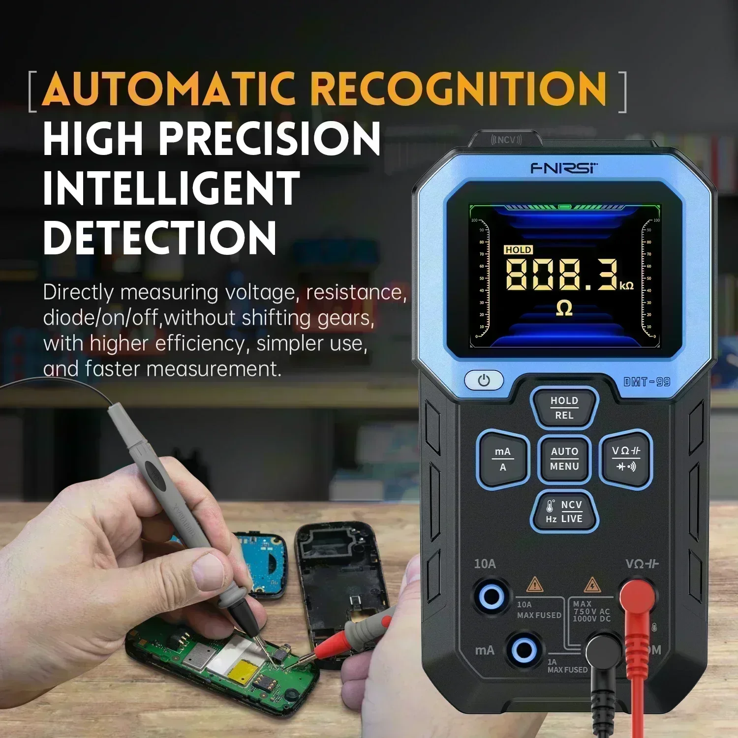 FNIRSI DMT-99 Digital Display Professional DMT99 Multimeter 10000 Counts True RMS Auto AC DC Tester Smart Voltmeter Ammeter 5