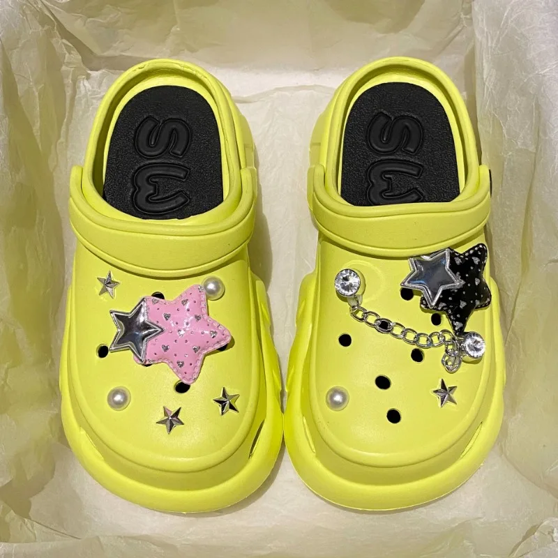 Baotou Women's Hole Shoes 2024 New Summer Outdoors Beach Slippers Thick Sole Anti Slip Baotou DIY Women's Hole Shoes Sandals