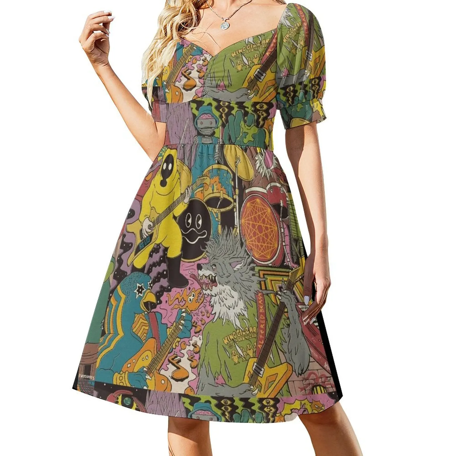 thumbnail image 1 of Vestido de manga corta King Gizzard And The Lizard Wizard Gang para mujer, elegante y bonito vestido de mujer., 1 of 7