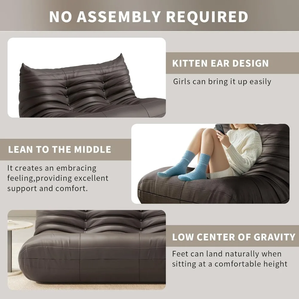 Foam Bean Bag Chairs for Adults,Big Faux Leather Bean Bag Sofa,Floor Lazy Couch for Living Room Bedroom Dorm Office - Image 6