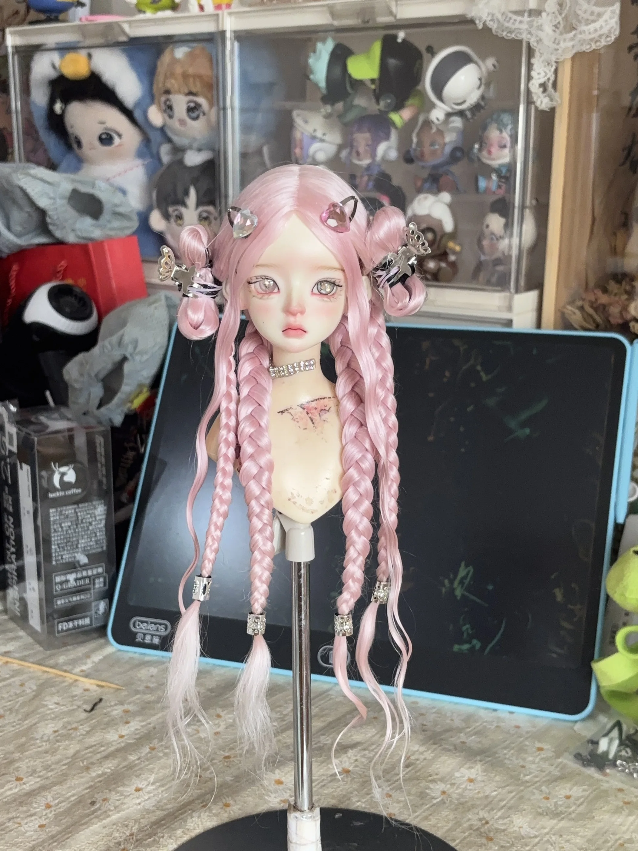 Doll Accessories Fashion-pink 1/4 BJD Braided Wig Bun Wig