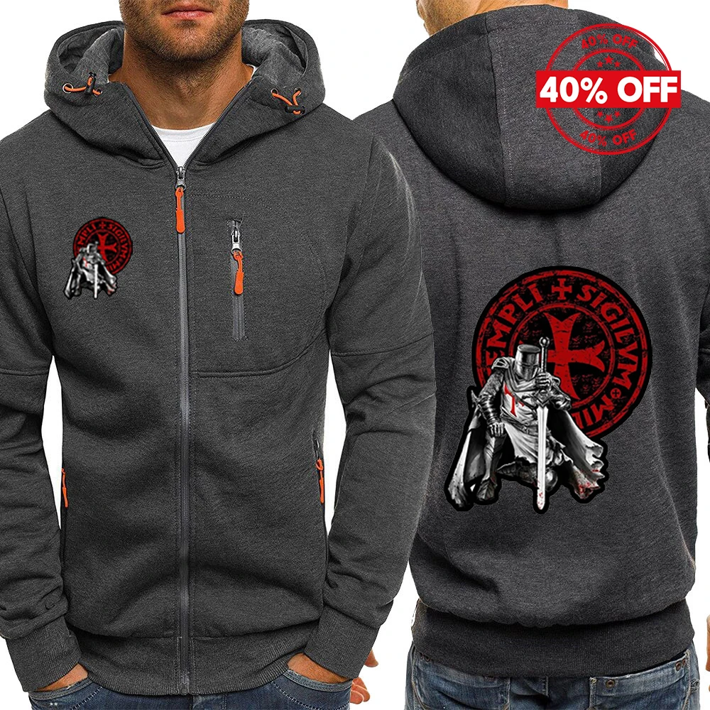 Mens Solid Color Hoodie Jacket Knights Templar Pattern