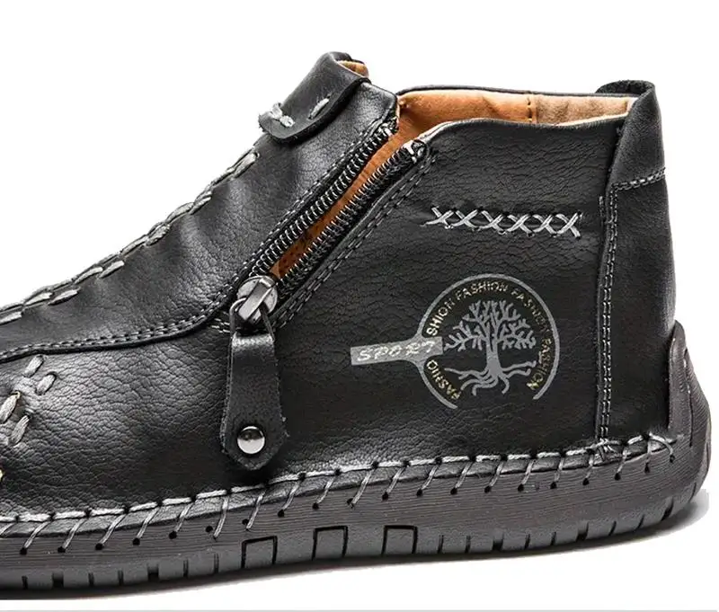 Handmade Leather Casual Shoes Leather Sneakers Casual Sneakers Men Flat Footwear Zipper Leather Boots Ankle Plus Size 39-48