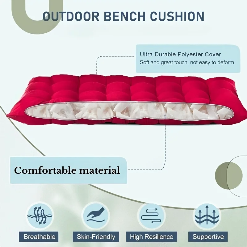클래식 단색 직사각형 벤치 시트 쿠션-미끄럼 방지 23인용 정원 현관 스윙 쿠션 야외 벤치용 컴포트 패드