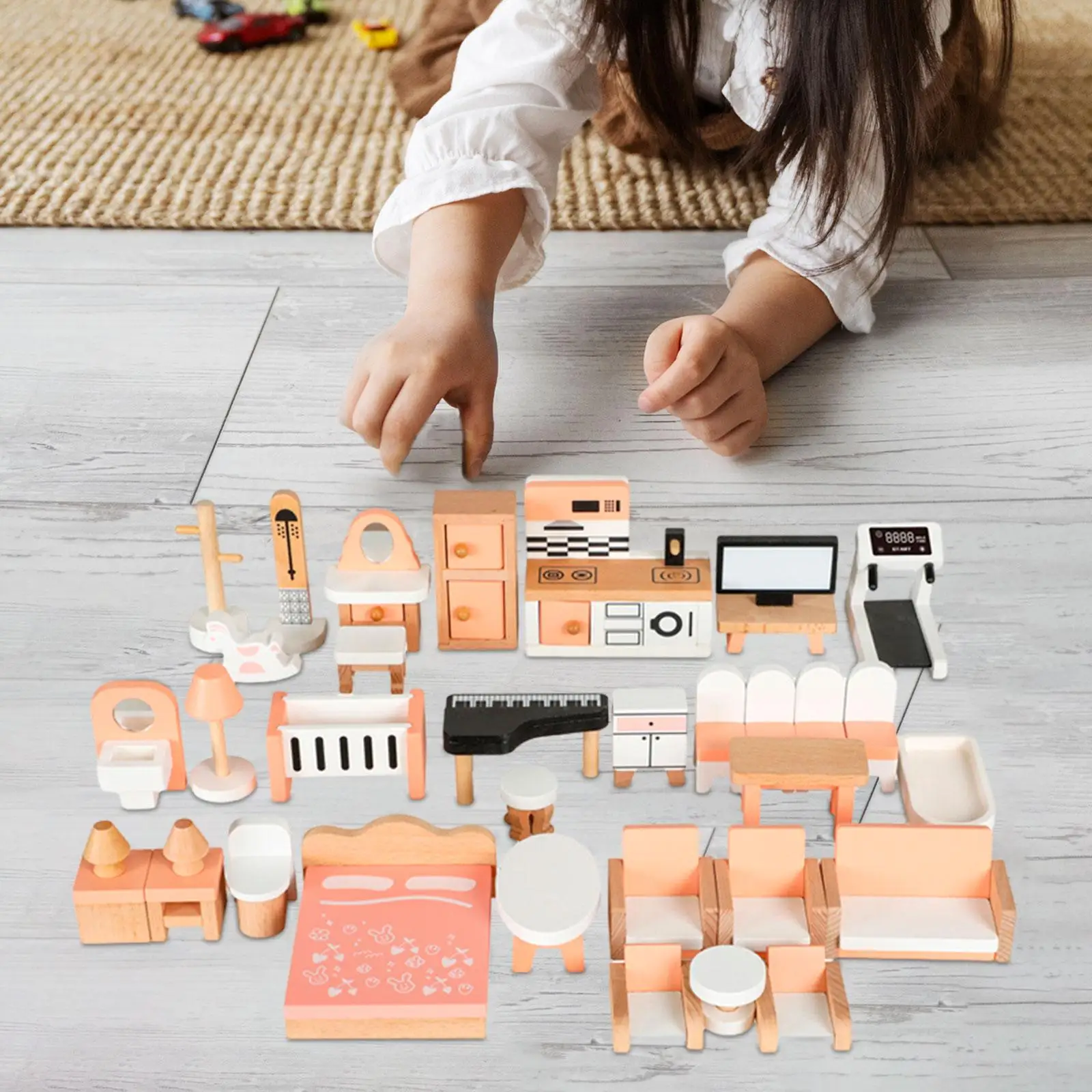 

34Pcs Pretend Toys Wooden Dollhouse Furniture for New Year Thanksgiving