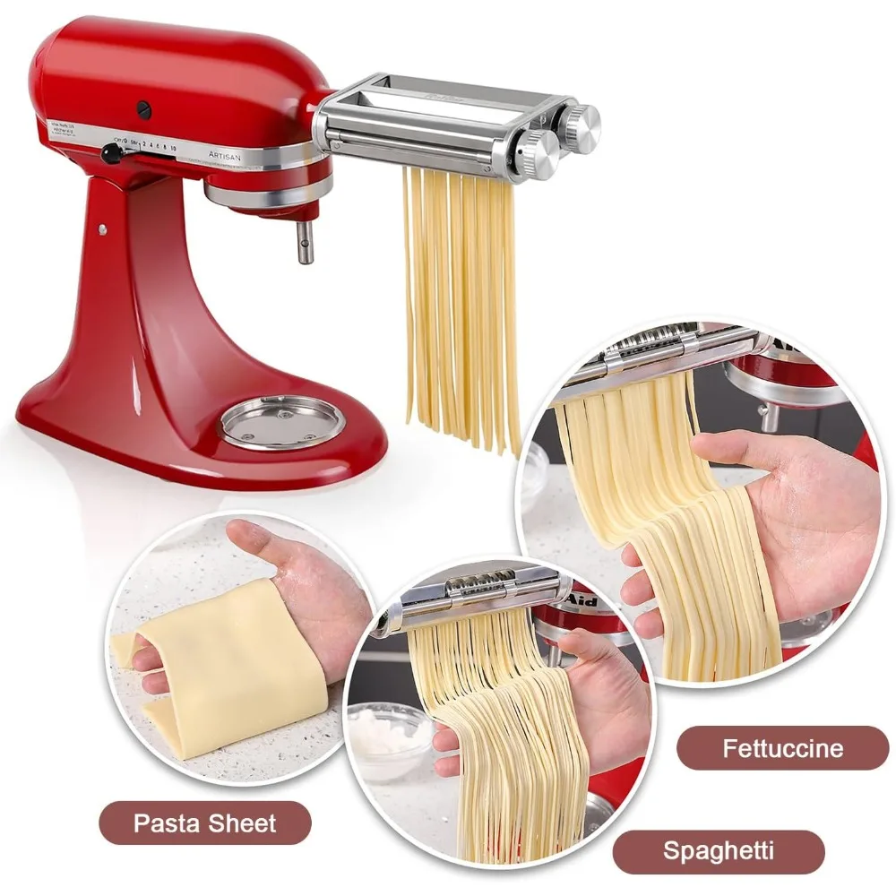 Pasta Maker for Kitchenaid Attachments，3 in 1 Stainless Steel Pasta Attachment for Kitchenaid Stand Mixer, Included Pasta Roller 3