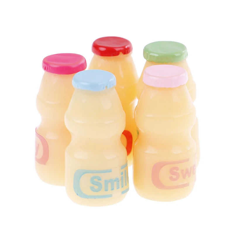 5Pcs/lot Miniature Dollhouse Milk Drinks Pretend Food For 1/12 1/6 Dollhouse Toys