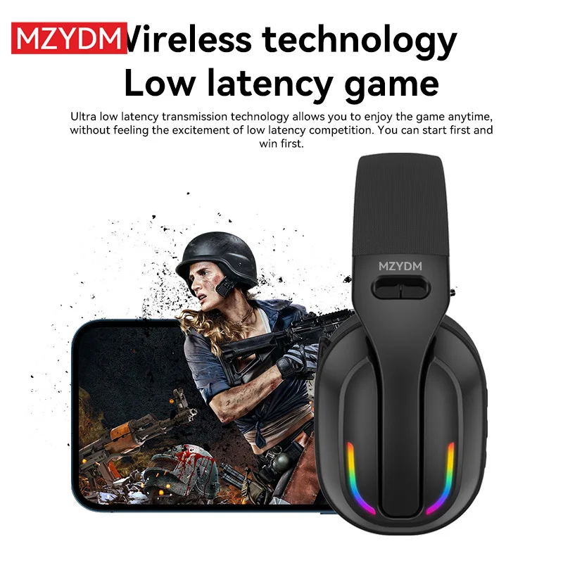 Mzydm sobre a orelha fone de ouvido bluetooth5.4 sem fio estéreo jogos b500 fones microfone embutido rgb luz baixa latência para pc foto 4